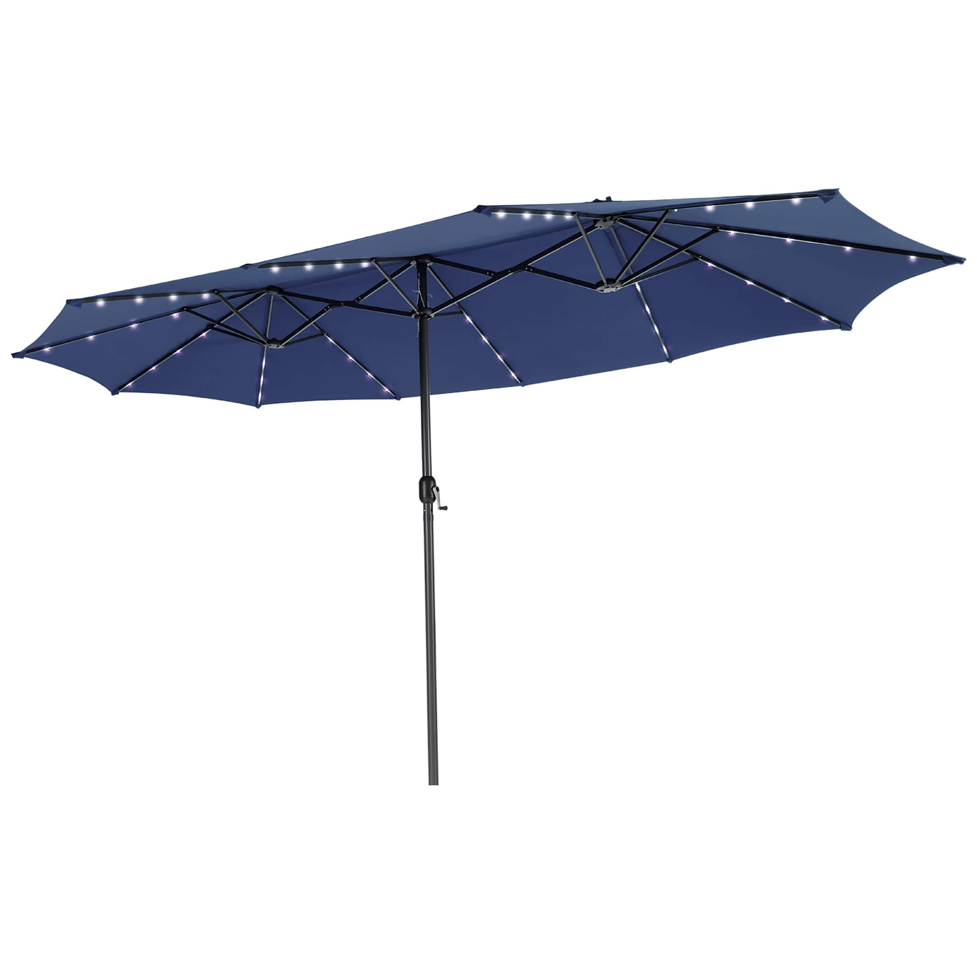 Costway - 15FT Twin Patio Double-Sided Umbrella 48 Solar LED Lights Crank Outdoor - Blue price history on PriceWatchPro
