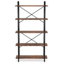 Kadyn - Bookshelf, Storage Shelf, Bookcase,5-Tier Bookshelf, Industrial Etagere Bookcase Display Shelf Unit - Rustic Brown