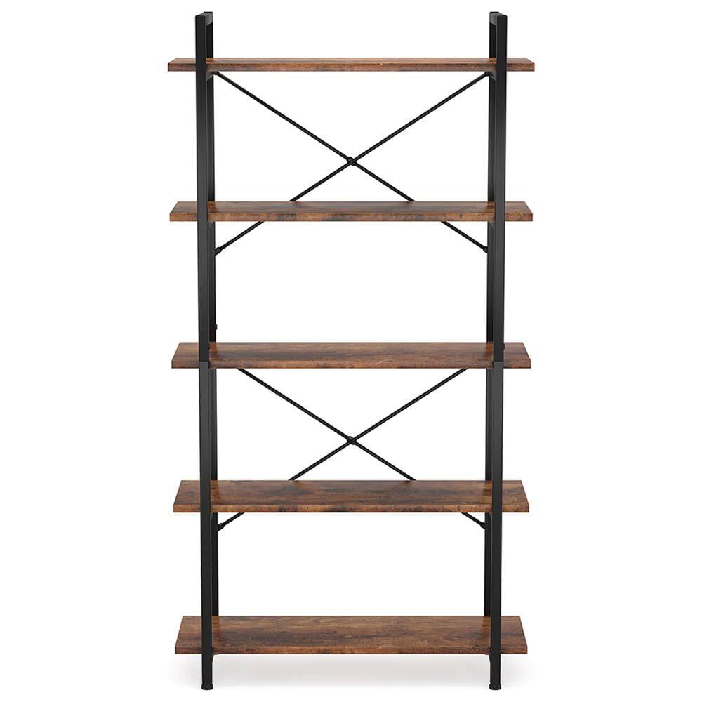 Front. Kadyn - Kadyn Bookshelf, Storage Shelf, Bookcase,5-Tier Bookshelf, Industrial Etagere Bookcase Display Shelf Unit - Rustic Brown.