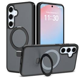 Dteck - Magnetic Case For Samsung Galaxy S26 Slim Shockproof Matte Frosted Ring Kickstand Magnetic Cover Women Men - Black