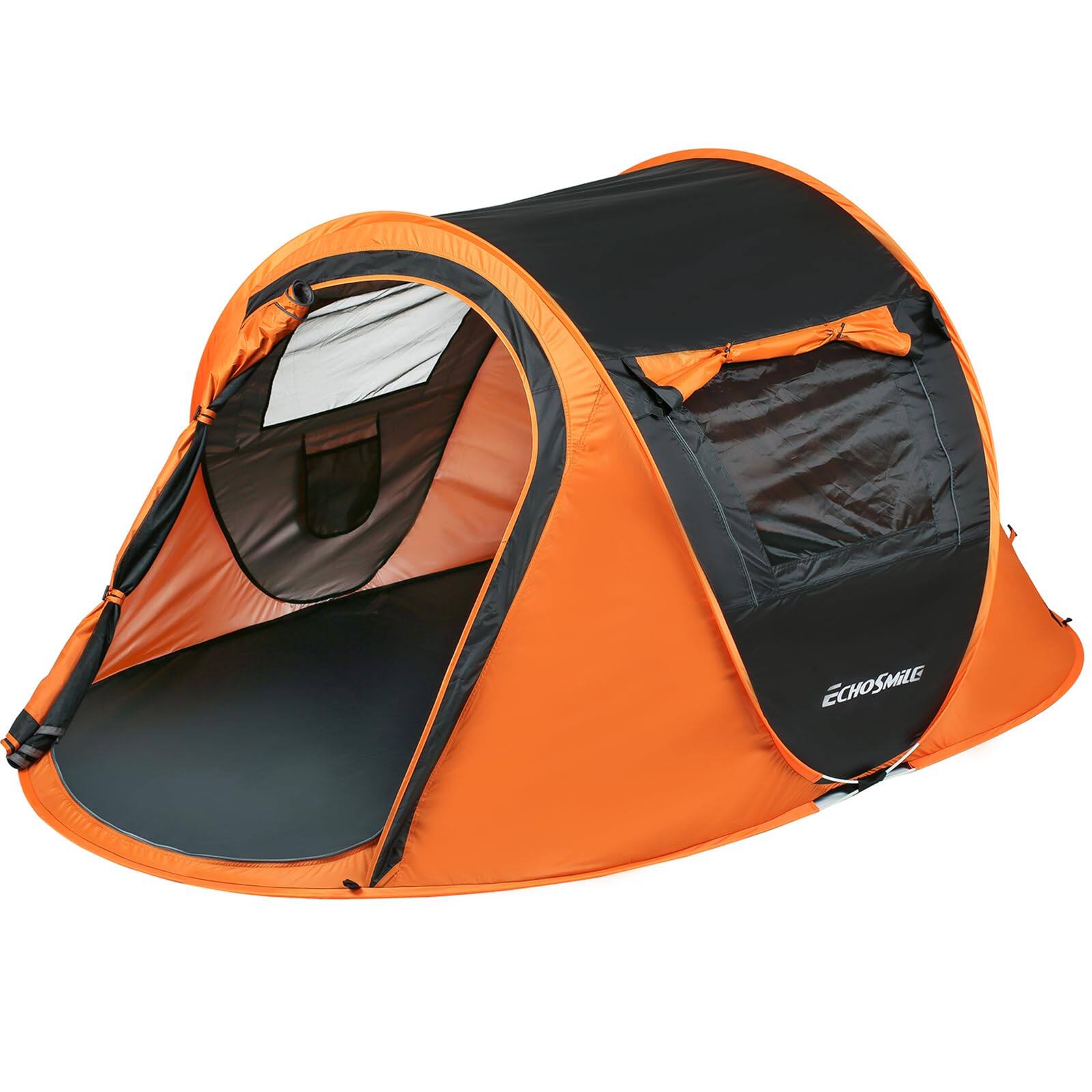 Wikistore - 2 Person Pop Up Tent Water Resistant Instant Setup Portable w/Carry Bag for Camping Hiking & Outdoor 3-Season - ‎Black & Orange