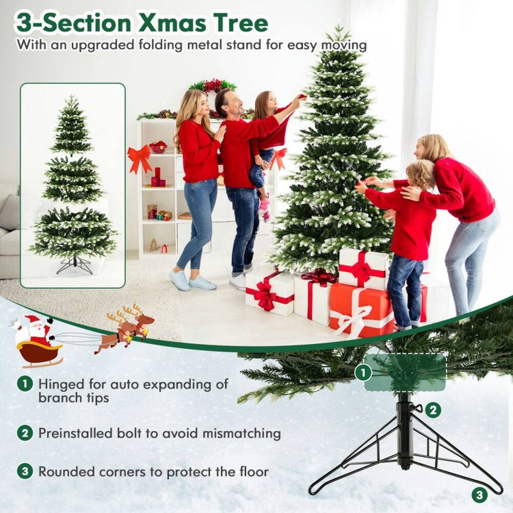 3-Section Xmas Tree  
With an upgraded folding metal stand for easy moving  

1. Hinged for auto expanding of branch tips  
2. Preinstalled bolt to avoid mismatching  
3. Rounded corners to protect the floor