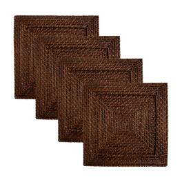 American Atelier - Set Of 4 Square Rattan Charger Plate 13"D - Brown