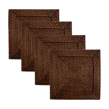 Front. American Atelier - Set Of 4 Square Rattan Charger 13"D - Brown.