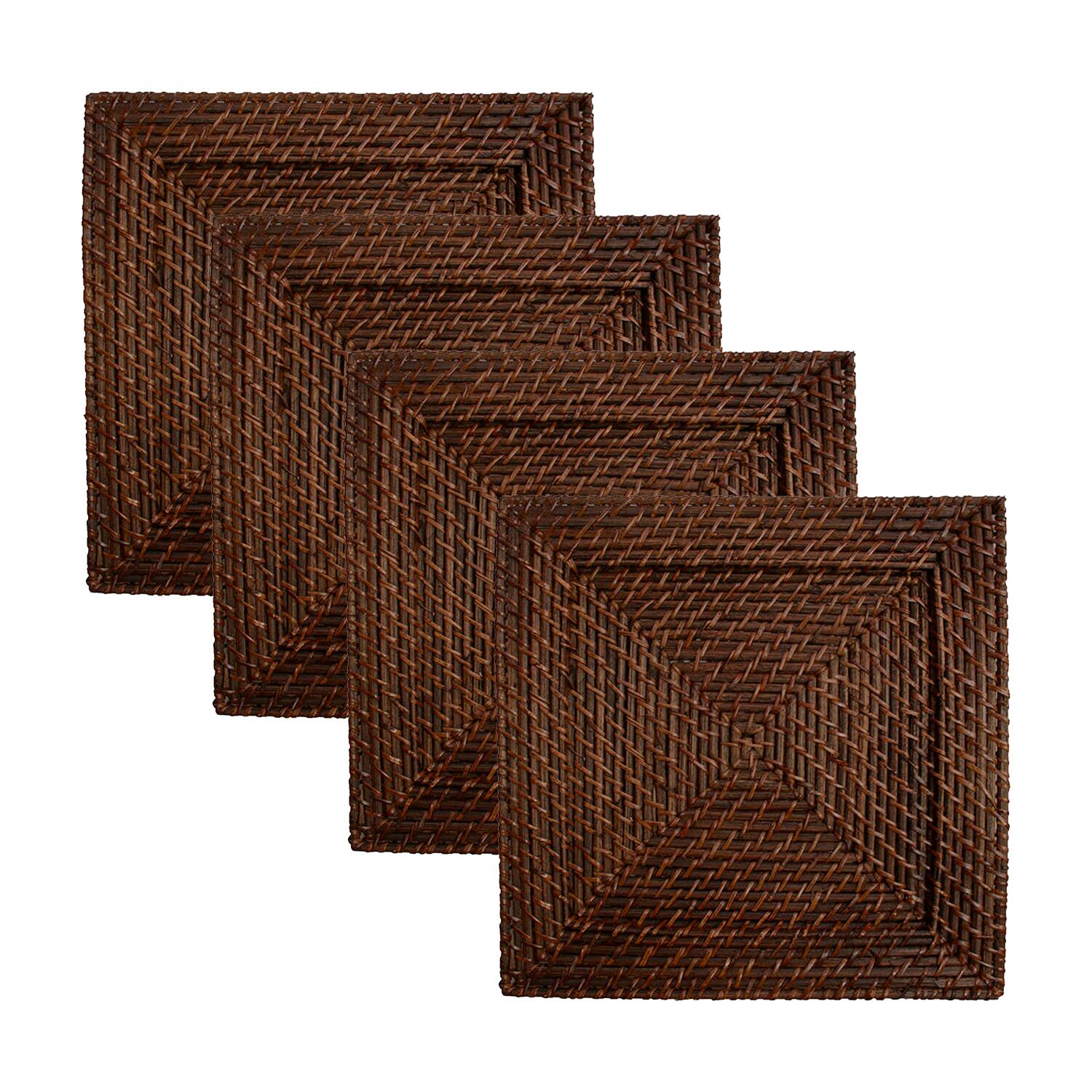 Front. American Atelier - Set Of 4 Square Rattan Charger 13"D - Brown.