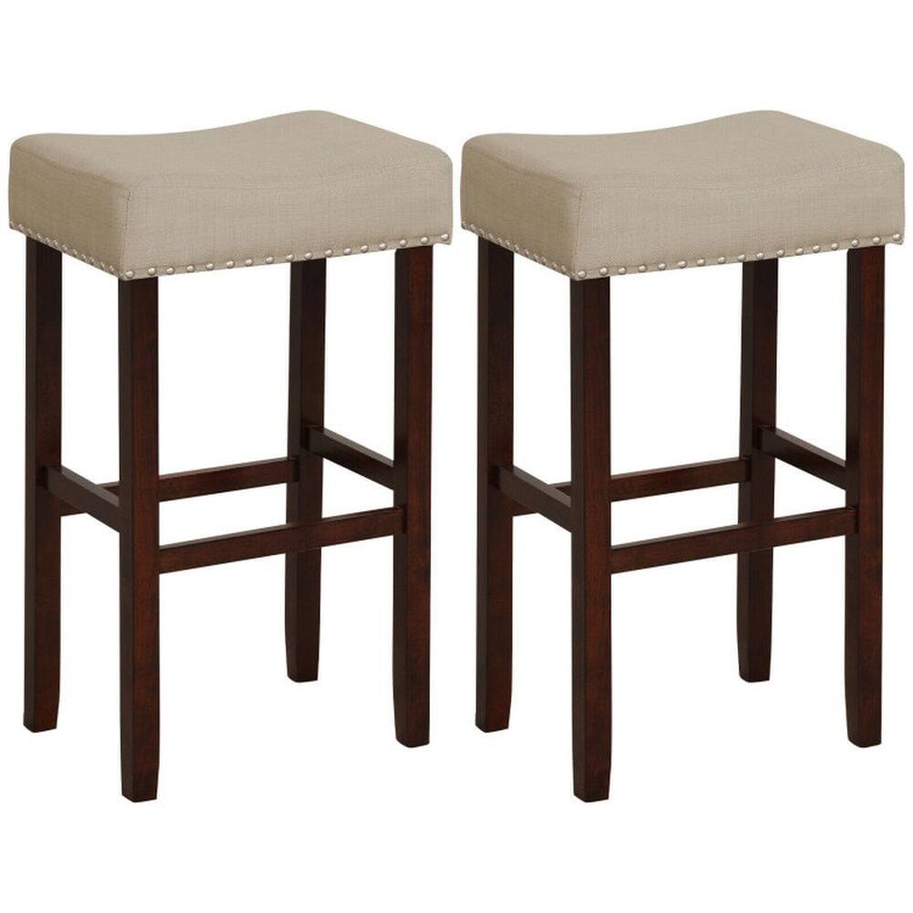 Alt View 1. Kadyn - 2 2-Pc Set9 In Height Upholstered Bar Stool with Solid Rubber Wood Legs and Footrest-Beige, for Kitchen Island - Beige.