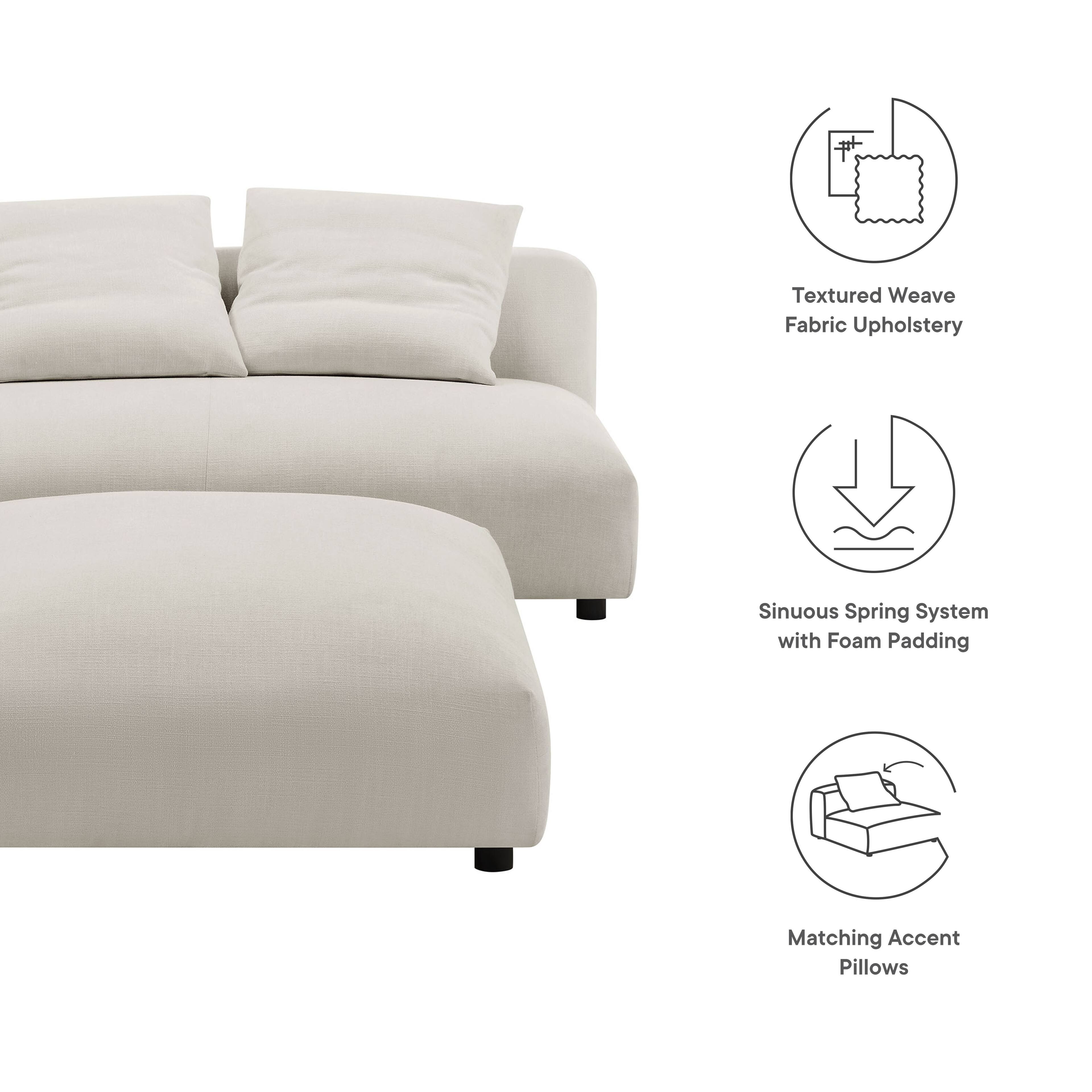 Textured Weave Fabric Upholstery  
Sinuous Spring System with Foam Padding  
Matching Accent Pillows