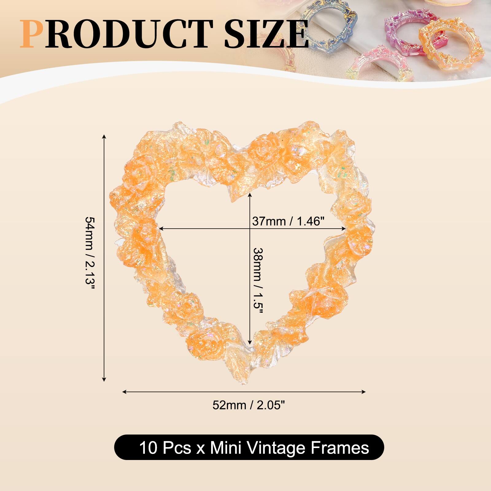PRODUCT SIZE

54mm / 2.13"  
37mm / 1.46"  
38mm / 1.5"  
52mm / 2.05"  

10 Pcs x Mini Vintage Frames