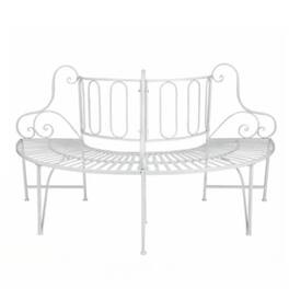 Hivvago - Half-Circle Metal Outdoor Patio Garden Tree Bench - White