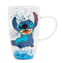 Silver Buffalo - Disney Lilo & Stitch "Ohana Means Family" Confetti Glass Mug | Holds 15 Ounces - Blue