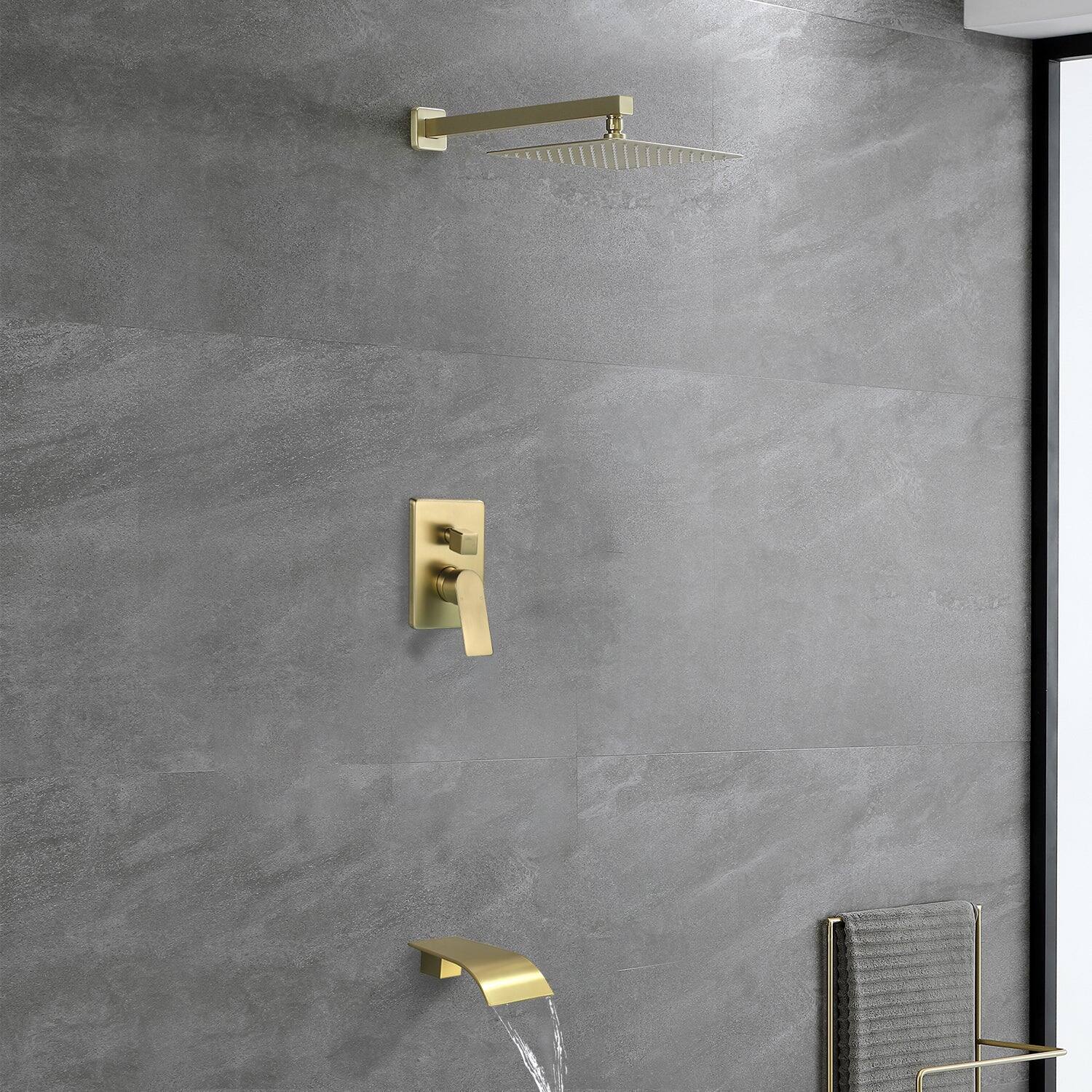 Alt View 8. Boyel Living - Single Handle 1 Spray Tub and Shower Faucet with 10 Inch Square Fixed Shower in Brushed Gold Valve Included - Brushed Gold.