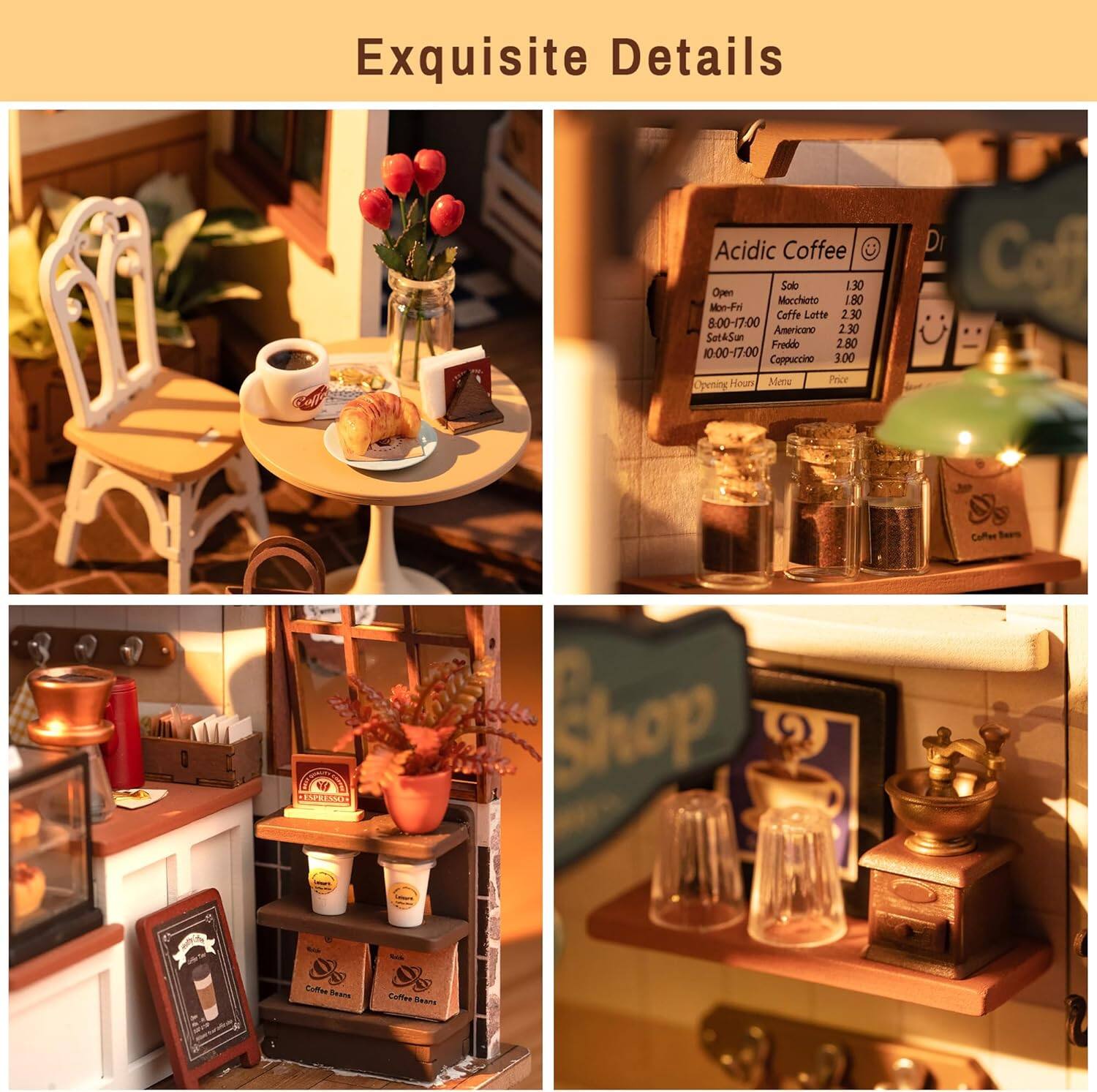 Exquisite Details

Acidic Coffee

Menu:
- Solo: 1.30
- Mocchiato: 1.80
- Caffè Latte: 2.30
- Americano: 2.80
- Freddo: 3.00
- Cappuccino: 3.00

Opening Hours:
- Mon-Fri: 8.00-17:00
- Sat-Sun: 10:00-17:00

Cappuccine Hour

Coffee Shop

Coffee Beans