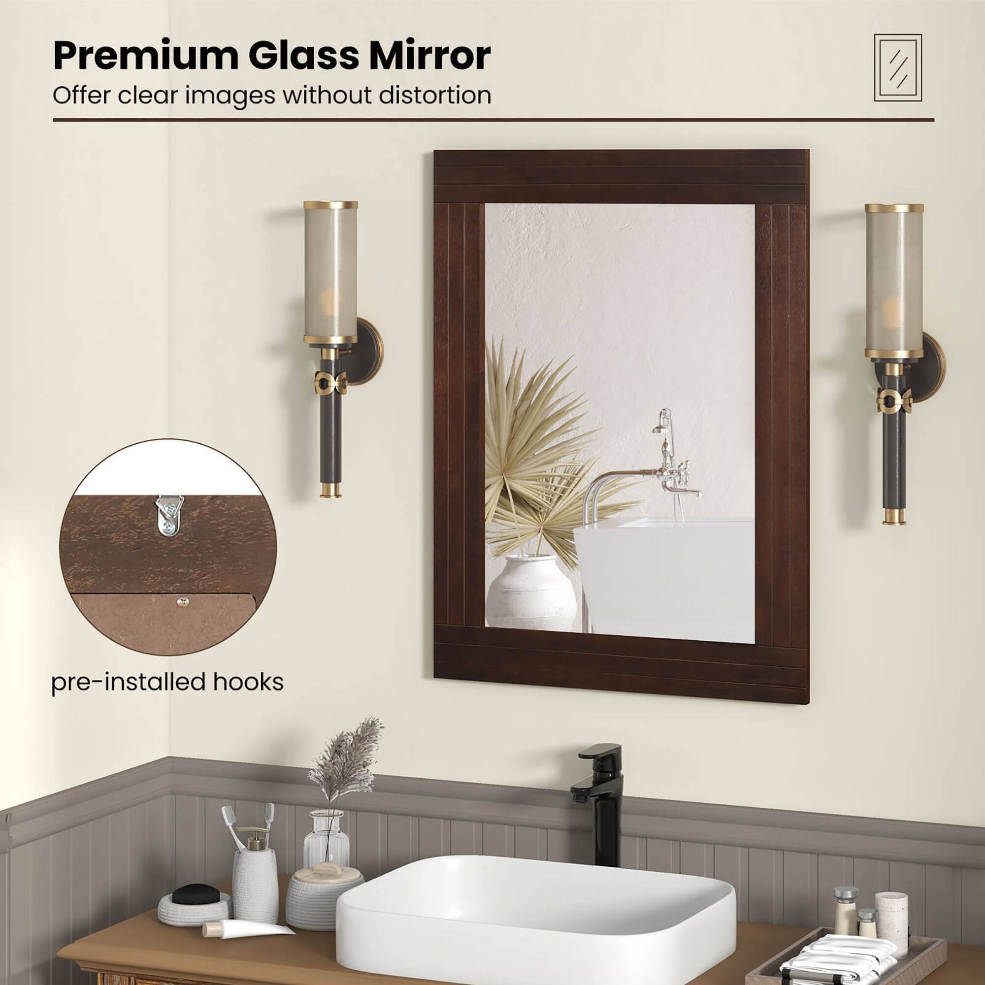 Premium Glass Mirror  
Offer clear images without distortion  

pre-installed hooks