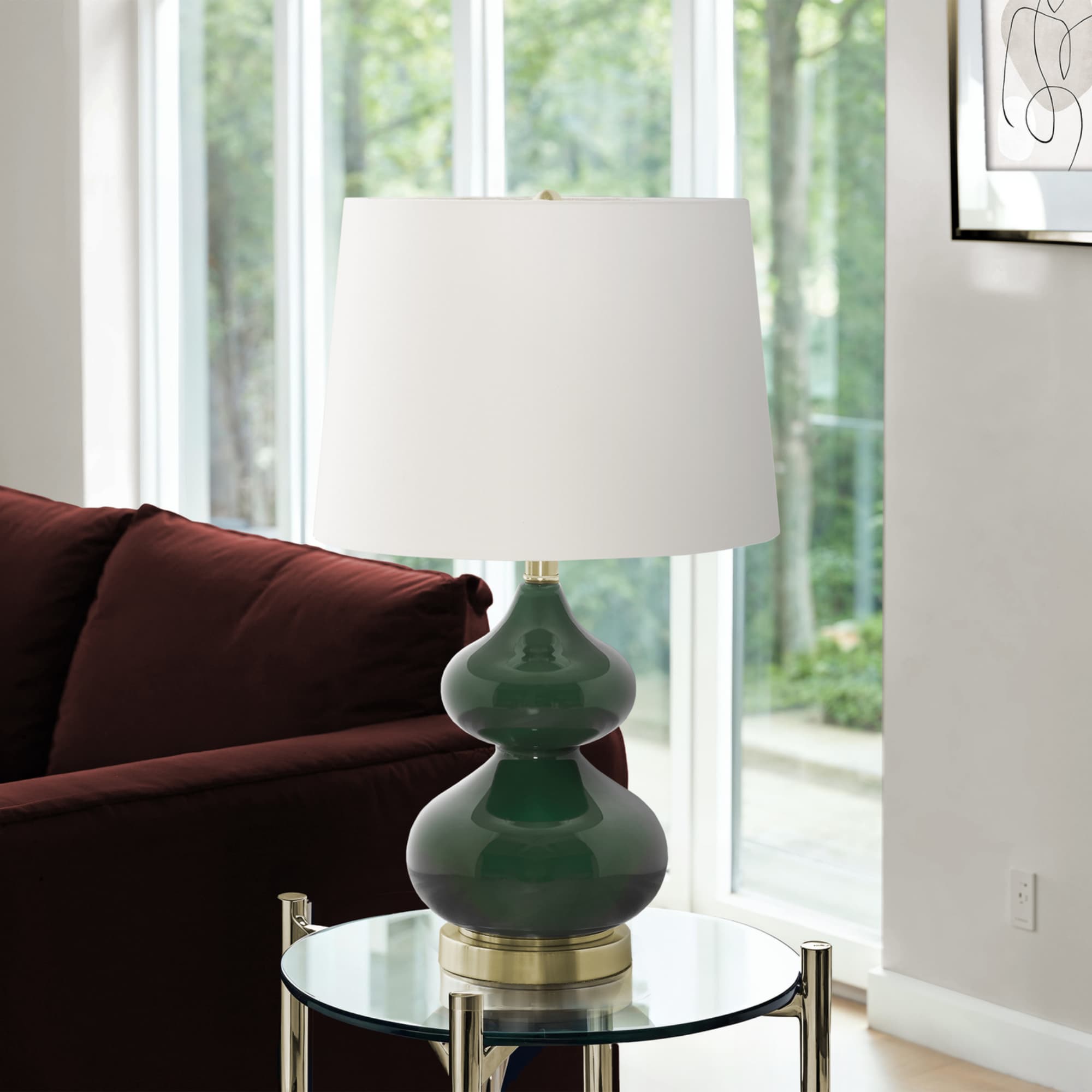 Angle. Luckbyte - 24 Inch Green Glass Table Lamp Ivory Cream Shade Contemporary Desk Lamp.