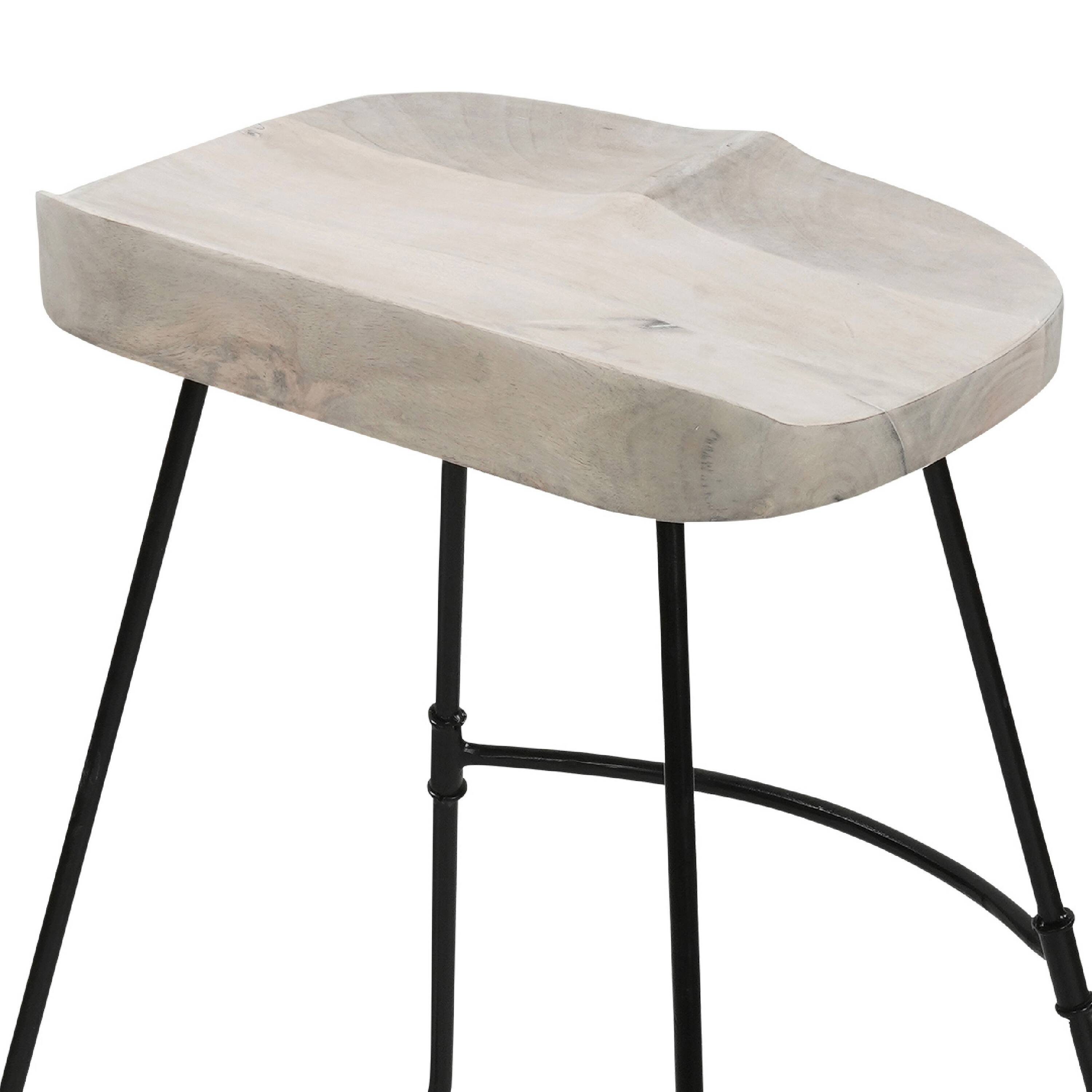 Alt View 5. Manhattan Lane - Tiva 24 Inch Handcrafted Backless Counter Height Stool, Whitewashed Mango Wood Saddle Seat - White, Black.