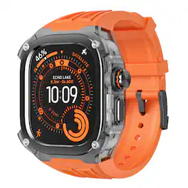 Dteck - Shockproof Integrated Rubber Band+ Rugged Case For Apple Watch Ultra 3/Ultra2/Ultra 1 49mm Silicone Sport Band - Blackorange
