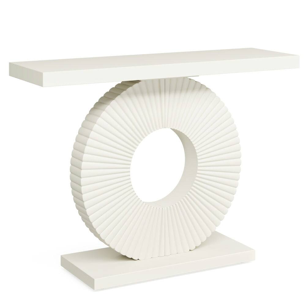 Left. Kadyn - Entryway Table, Console Sofa Table,Modern Console Table 40" Wood Sofa Table with Geometric Base,White - White.