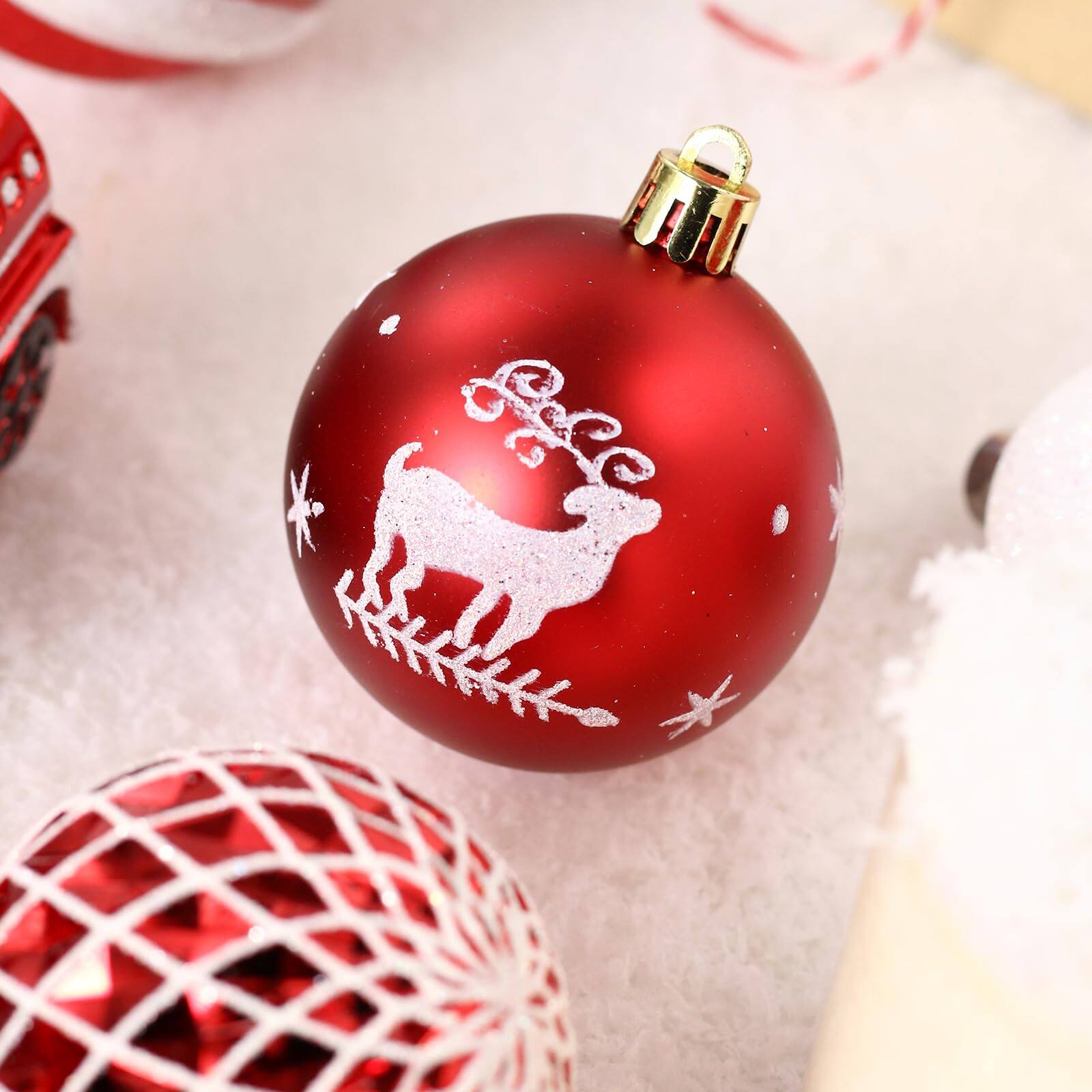 Alt View 3. Acekool - 65 PCS Christmas Ball Ornaments Shatterproof Christmas Tree Hanging Ball Ornaments for Xmas Trees Red White - Red White.