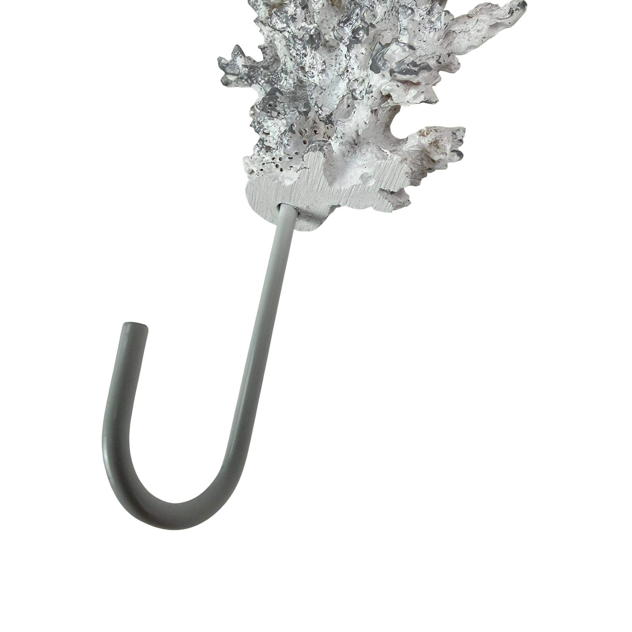 Alt View 2. Fancy That - Decorative Coral Wall Hook White Silver 7.25 in Resin Metal Key Hook - White.