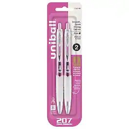uni-ball - 207 Pink Ribbon Retractable Gel Pens, Medium Point, 0.7mm, 2/Pack - Black