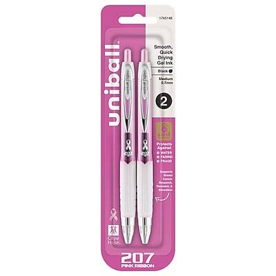 uni-ball - 207 Pink Ribbon Retractable Gel Pens, Medium Point, 0.7mm, 2/Pack - Black