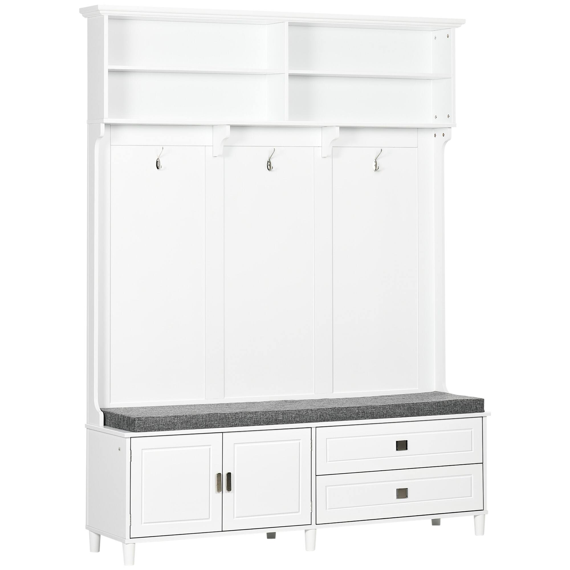 Front. Homcom - Tree with Storage Bench, Entryway Bench with Coat Rack - White.