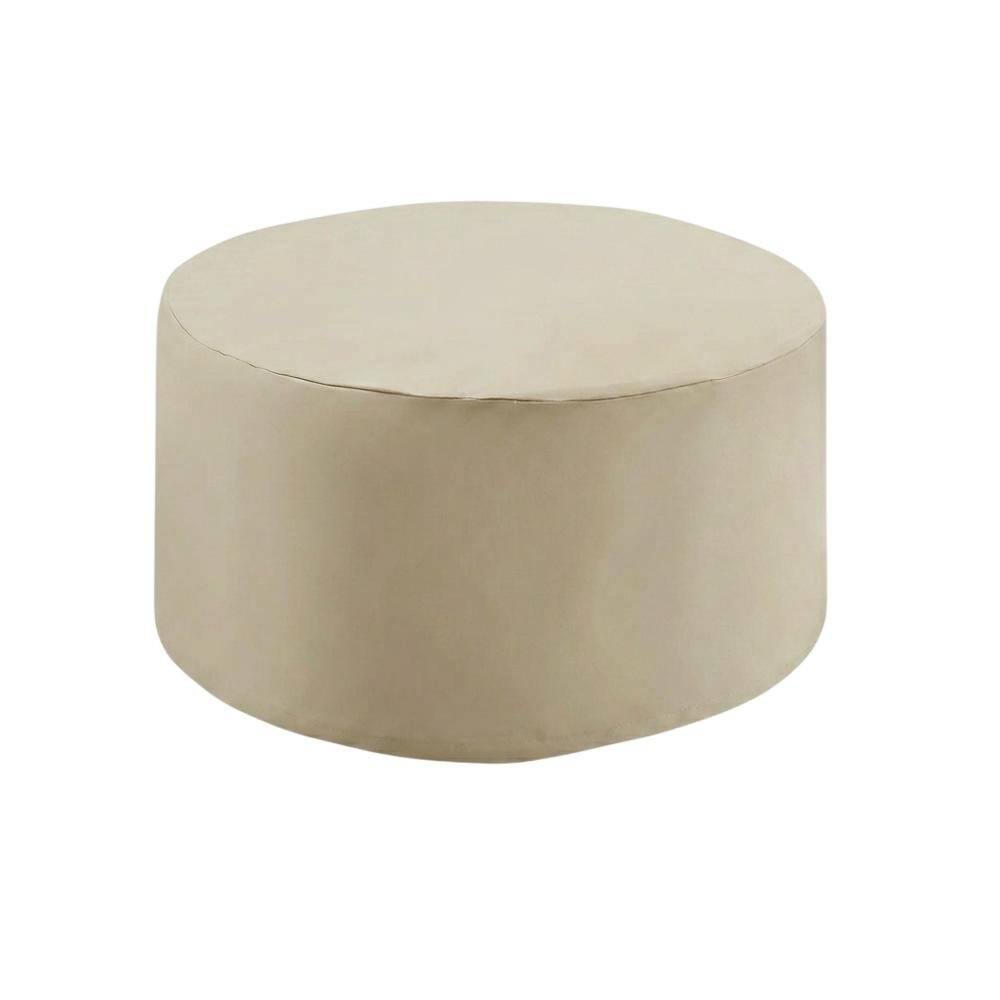 Back. FurniFact - Round outdoor coffee table furniture cover for weatherproof protection - Tan.