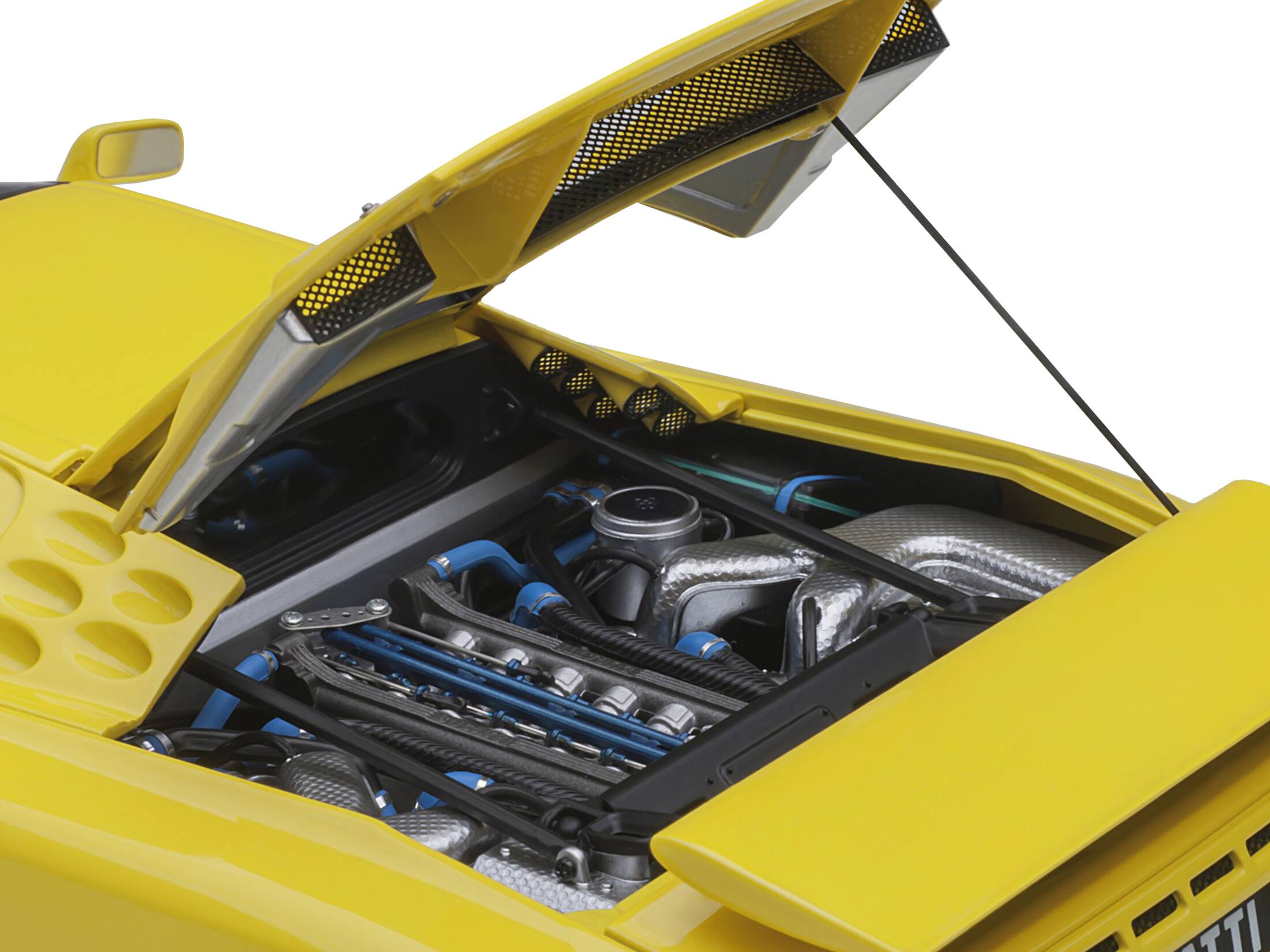 Back. Autoart - Bugatti EB110 SS Super Sport Giallo Bugatti Yellow with Silver Wheels 1/18 Model Car by Autoart - Yellow With Silver Wheels.