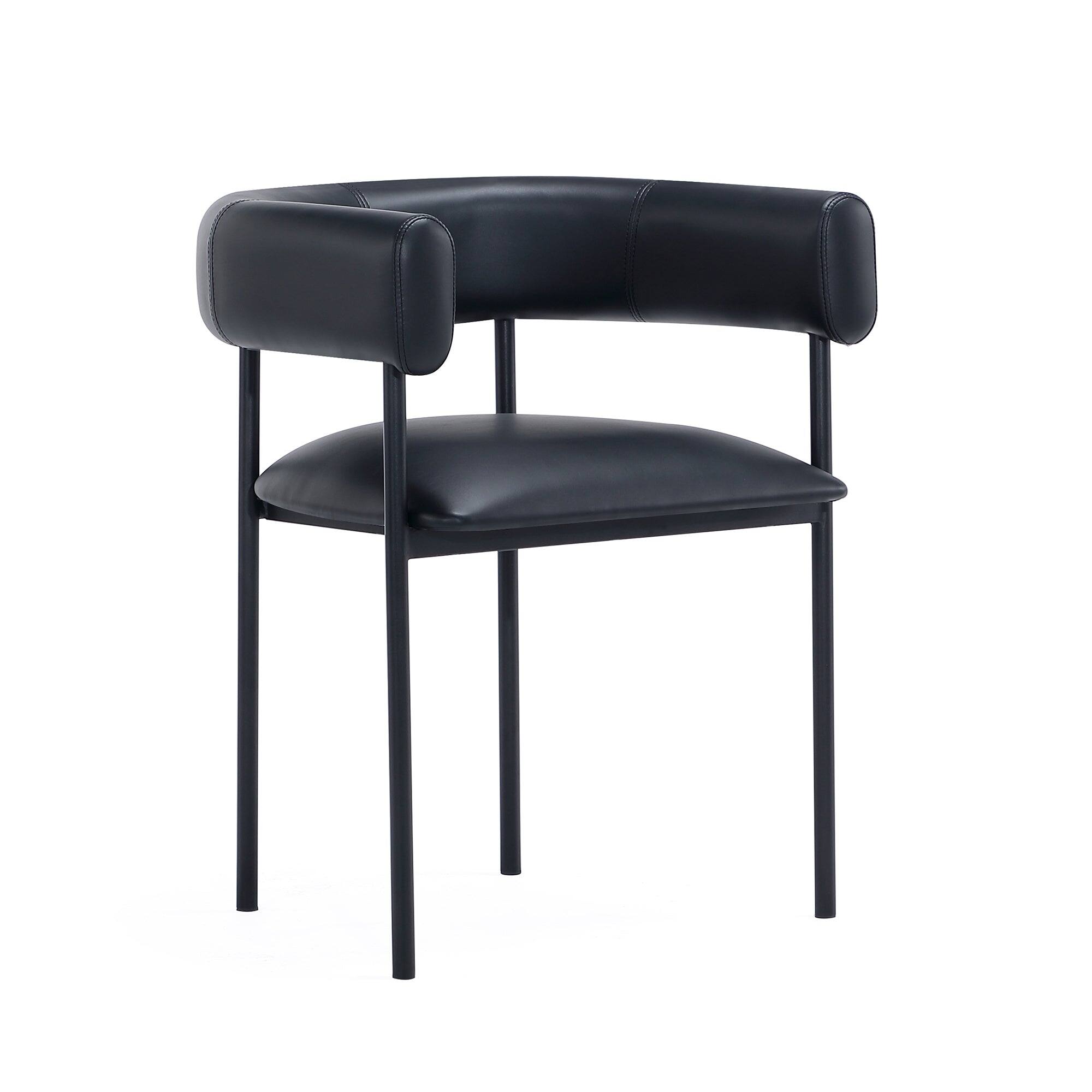 Front. Manhattan Comfort - Onda Contemporary Metal Vegan Leather Dining Chair - Black.