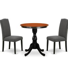 East West Furniture - 3-Piece Modern Dining Set Consist of Dining Table and 2 Dark Gotham Grey Linen Fabric Parson Chairs - Multi-Color