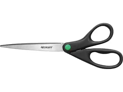Front. Westcott - KleenEarth 9" Stainless Steel Standard Scissors, Pointed Tip - Black.