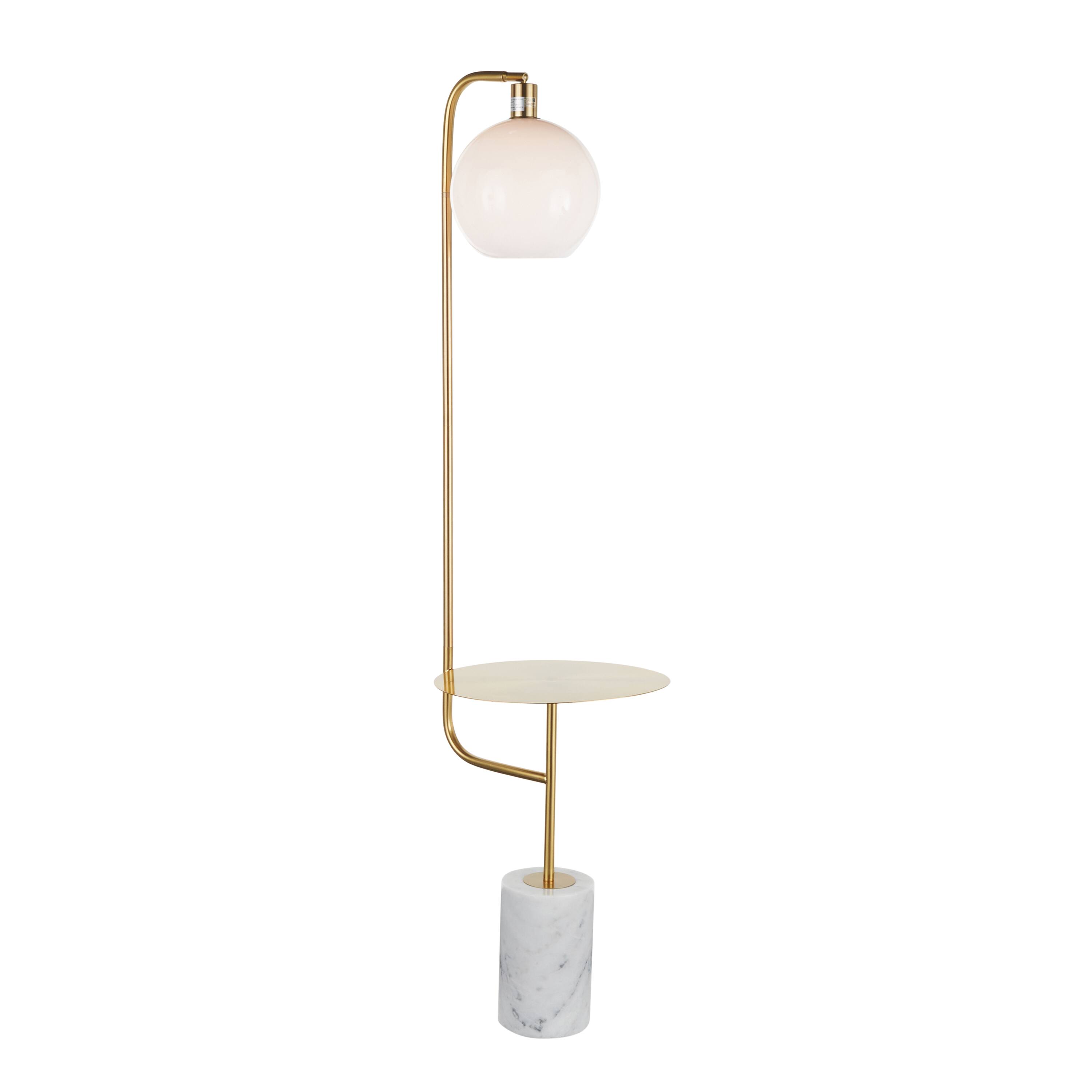 Angle. Loheer - Loheer Contemporary Floor Lamp Gold Metal Side Table White Marble Base Living Room Lighting - Gold.