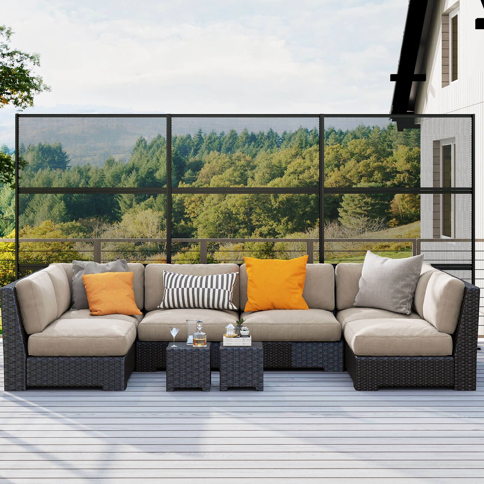 Alt View 1. Costway - Costway 2 PCS 72"H x 48"W Metal Privacy Screen with Expansion Bolts & Connection Screws - Black.