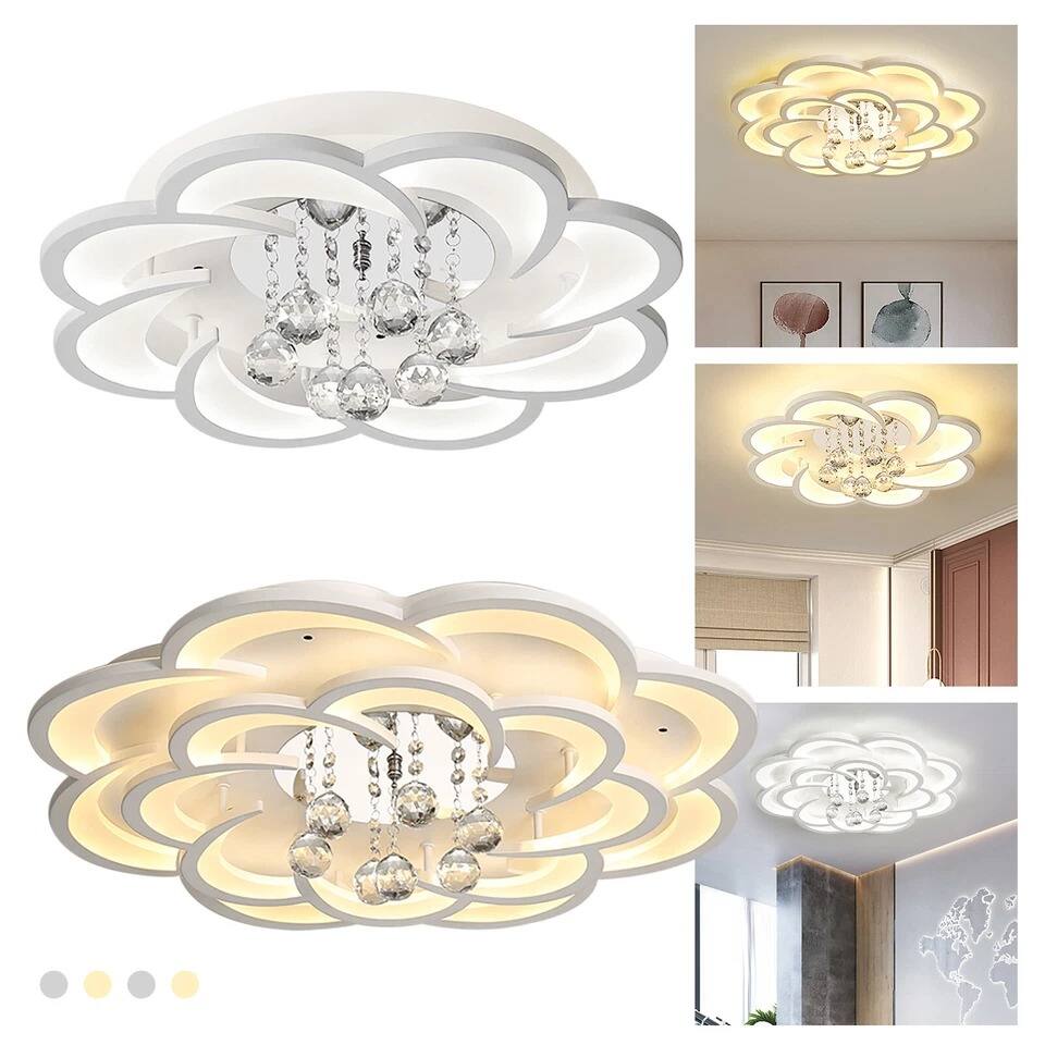Alt View 1. Home Collection - Modern Acrylic LED Ceiling Light Crystal Flower Chandelier Fixture for Living Room.