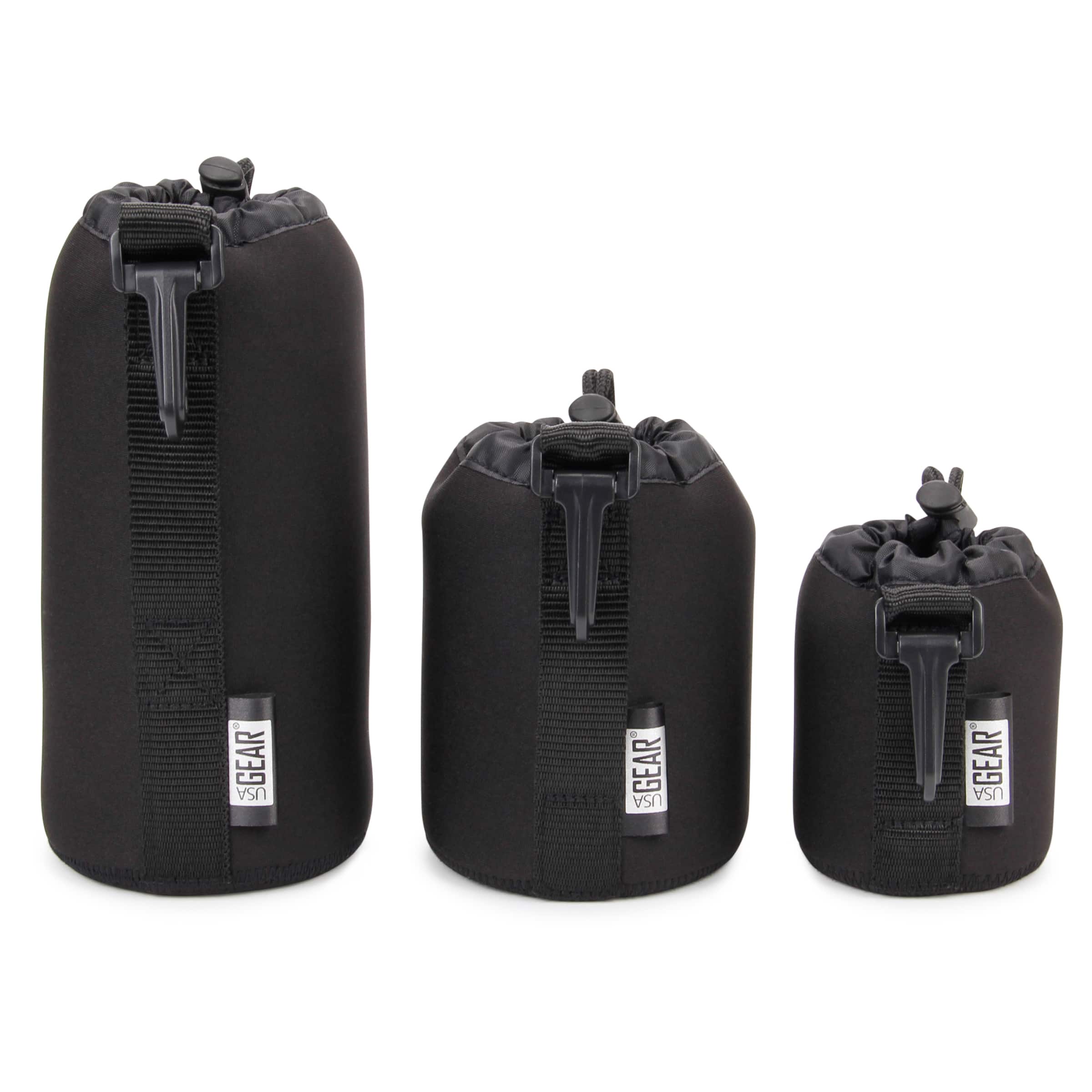 USA Gear - FlexARMOR 3-Pack Protective Neoprene Lens Pouch Cases in Small, Medium and Large - Black