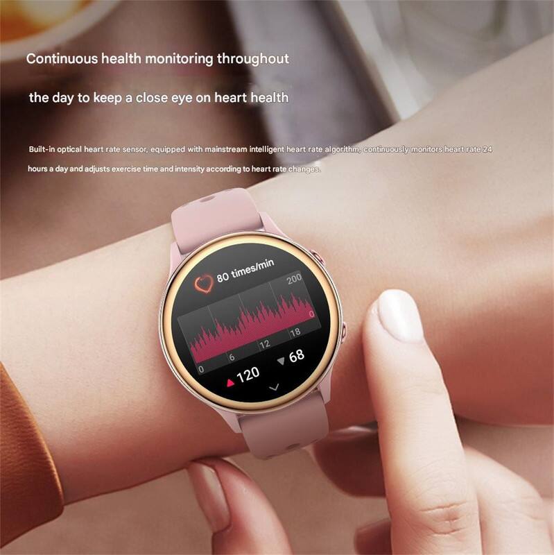 Continuous health monitoring throughout the day to keep a close eye on heart health. Built-in optical heart rate sensor, equipped with mainstream intelligent heart rate algorithm, continuously monitors heart rate 24 hours a day and adjusts exercise time and intensity according to heart rate changes.