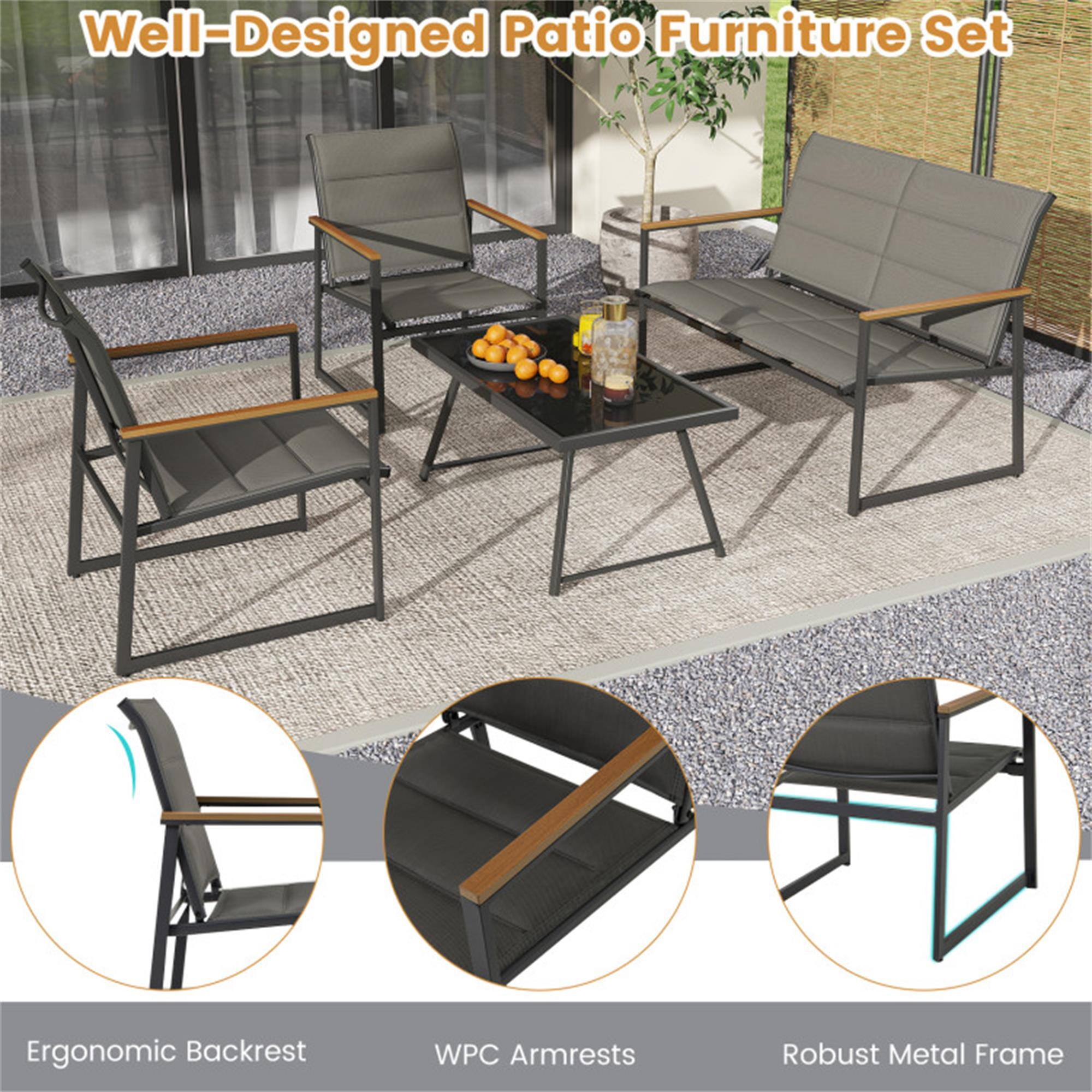 Well-Designed Patio Furniture Set

- Ergonomic Backrest
- WPC Armrests
- Robust Metal Frame