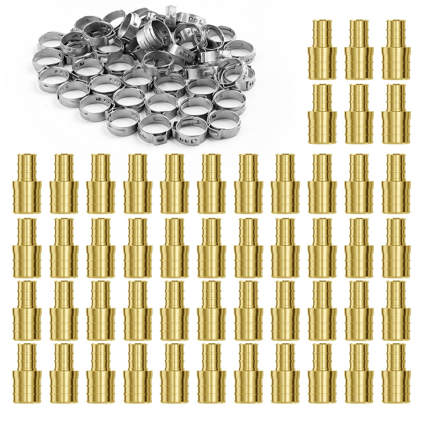 Front. VEVOR - Pipe Fittings, 1/2"-3/4" 50PCS Brass Pipe Fittings, Clamp-style 1/2 NPT Internal Thread Pipe Connector Brass Air - Brass color.