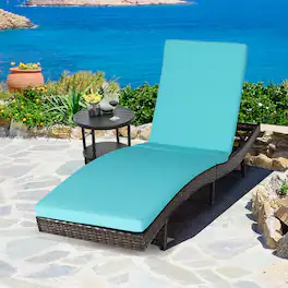 Gymax - Foldable Patio Rattan Chaise Lounge Chair w/5 Back Positions Cushion - Turquoise