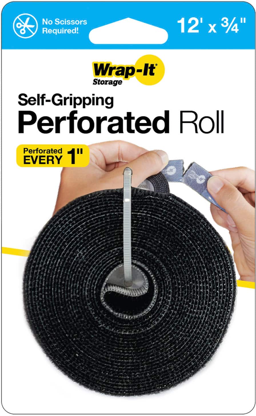 No Scissors Required! 12' X 3/4" Wrap-It Storage Self-Gripping Perforated Roll Perforated EVERY 1" Wrap-It.