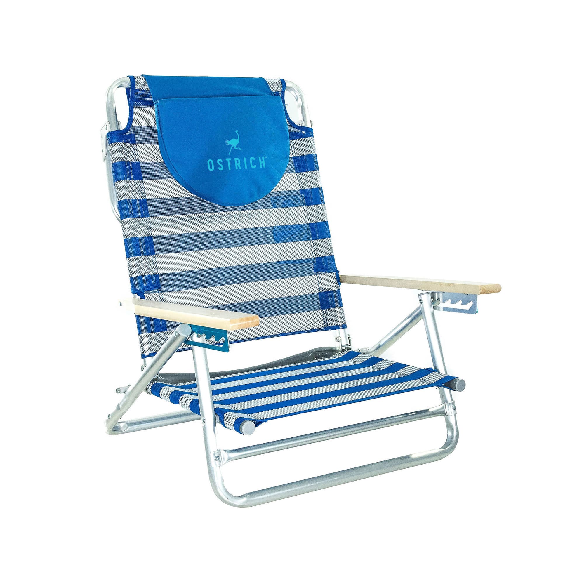 Ostrich - South Beach Chair Portable Outdoor Camping Pool Tanning Recliner, Stripe - Blue and White Striped