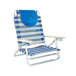 Ostrich - South Beach Chair Portable Outdoor Camping Pool Tanning Recliner, Stripe - Blue and White Striped