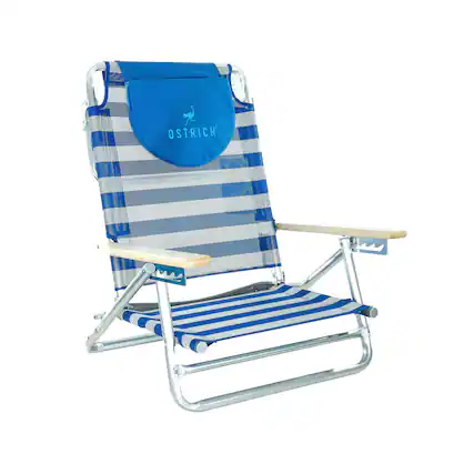 Front. Ostrich - Ostrich South Beach Chair Portable Outdoor Camping Pool Tanning Recliner, Stripe - Blue and White Striped.
