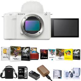 Bundle - Sony - ZV-E1 Full Frame Mirrorless Vlog Camera, White - with Shoulder Bag, 64GB SD Card, Extra Battery, Charger,