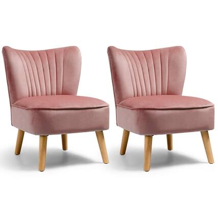 Front. Gymax - Gymax 2PCS Accent Chair Leisure Chair Single Sofa Armless w/ Wood Legs Pink - Pink.