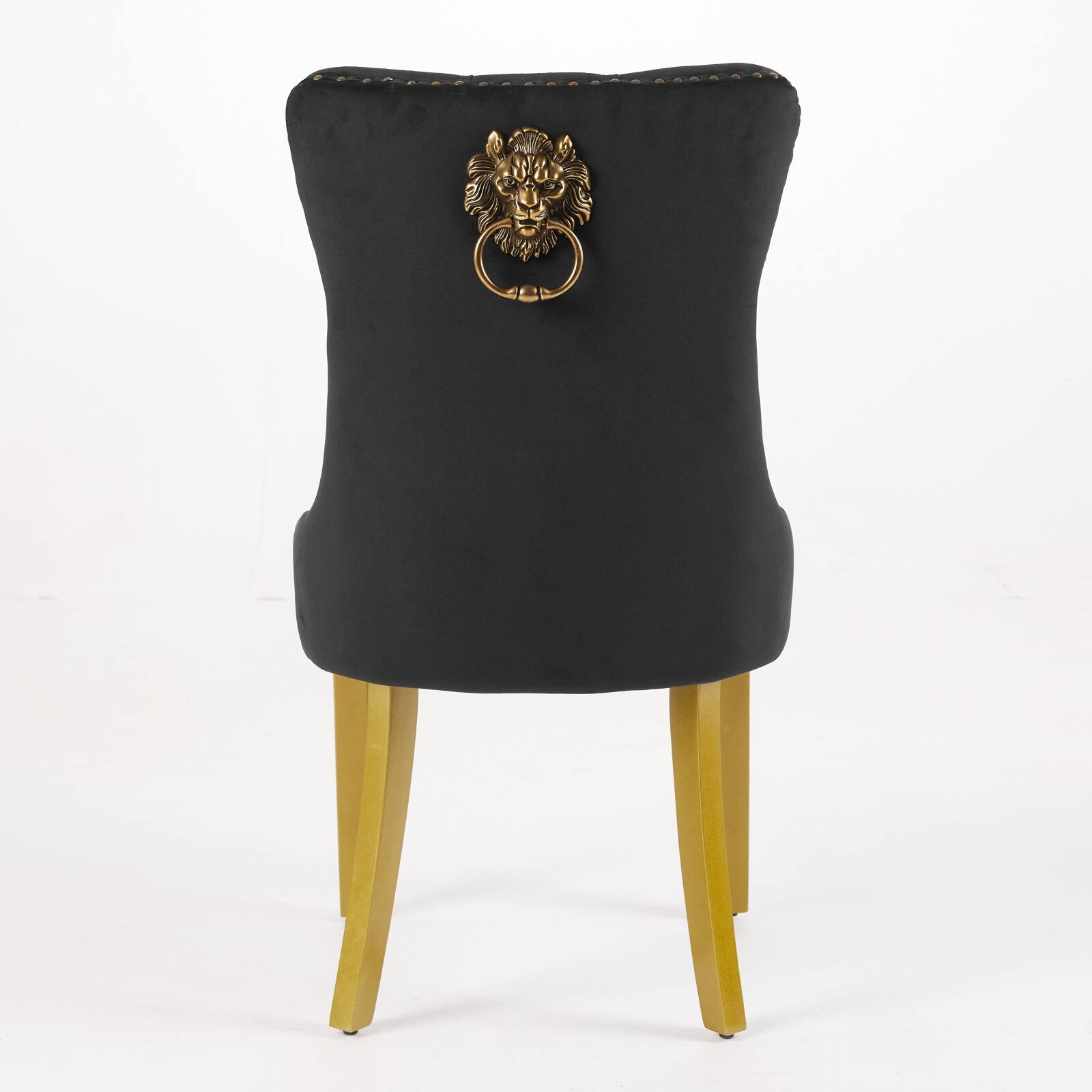 Alt View 3. Loheer - Loheer Black Velvet Dining Chairs Set of 2 Mid-Century Modern Tufted Solid Wood Golden Legs Lion Head Pull Ring - Black.