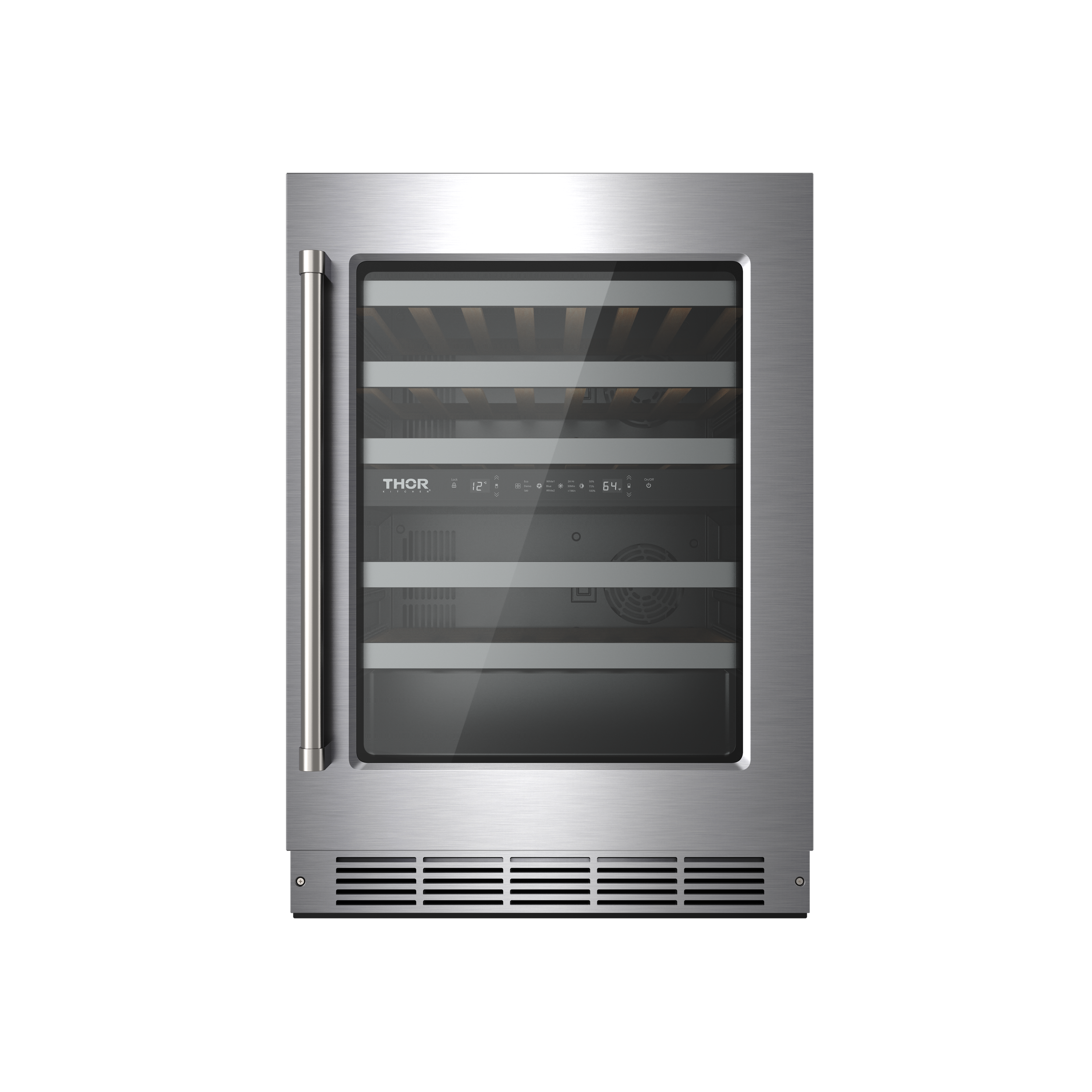 Front. Thor Kitchen - 46 Bottle Dual Zone Wine Cooler - Stainless Steel.