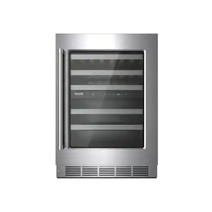 Front. Thor Kitchen - 46 Bottle Dual Zone Wine Cooler - Stainless Steel.