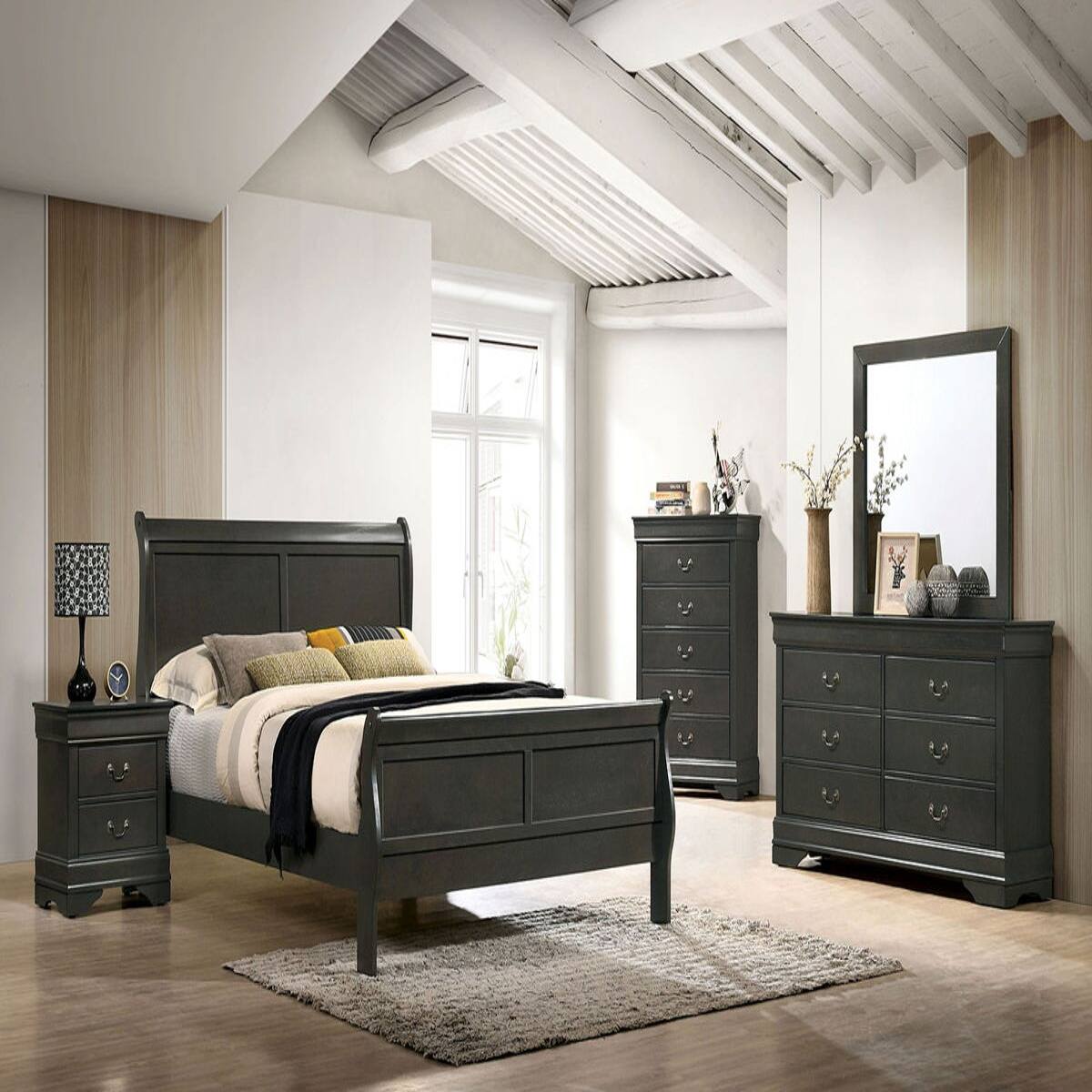 Alt View 4. Loheer - Loheer Gray Solid Wood Nightstand, Two Drawer Bedside Table for Bedroom Storage - Gray.