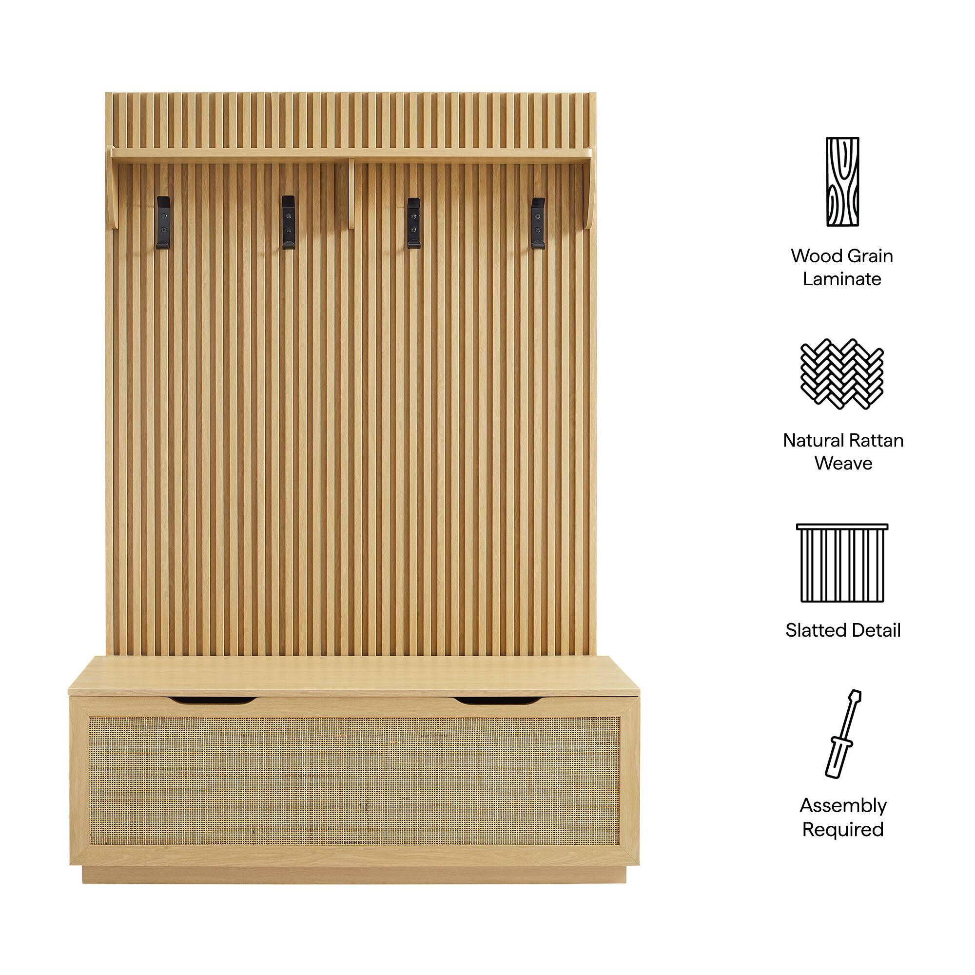 4 - Wood Grain Laminate Natural Rattan Weave Slatted Detail Assembly Required